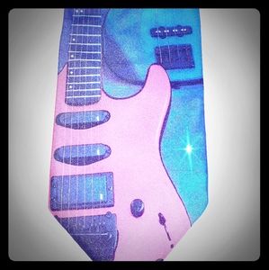 Guitar and bass print necktie